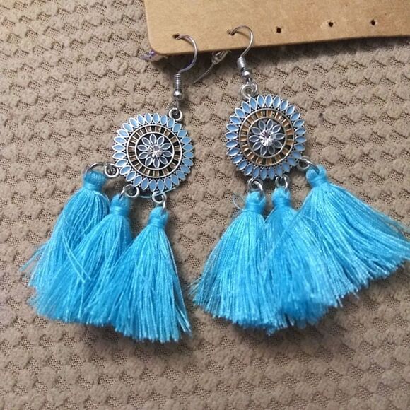 Blue tassel earrings   - Picture 1 of 3